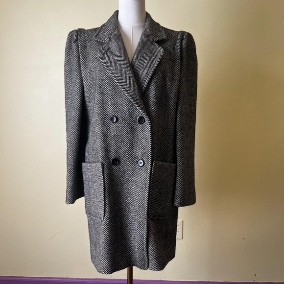 Vintage Jackets & Blazers - Vintage International‎ Scene Pure New Wool Herringbone Coat Size 13/14